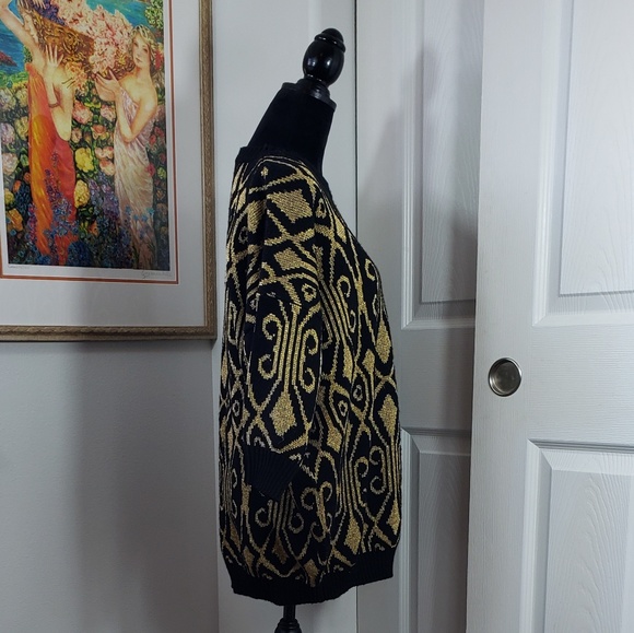 Gold Damask Print Vintage Sweater sz 14 - Picture 3 of 8